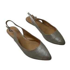 Seychelles Womens metallic silver pointed toe Slingback Flats Size 10